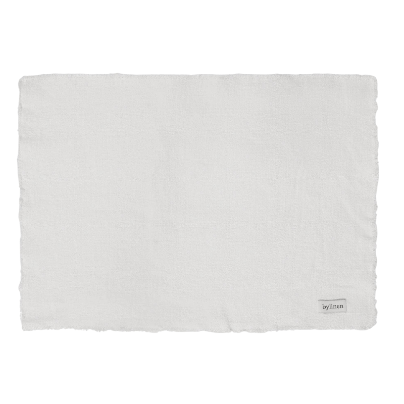 Fringed White Linen Placemat