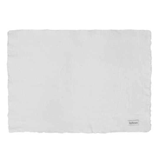 Fringed White Linen Placemat