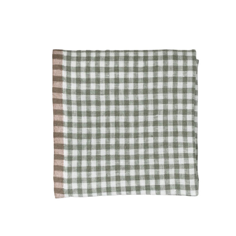 Green Gingham Linen Kitchen Towels - Set of 2