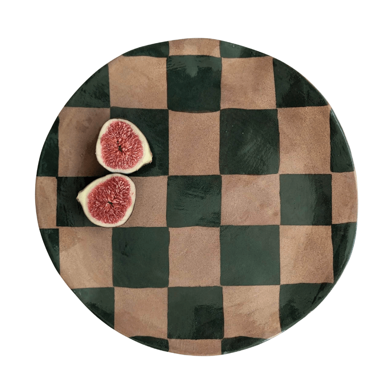 Green Check Serving Platter