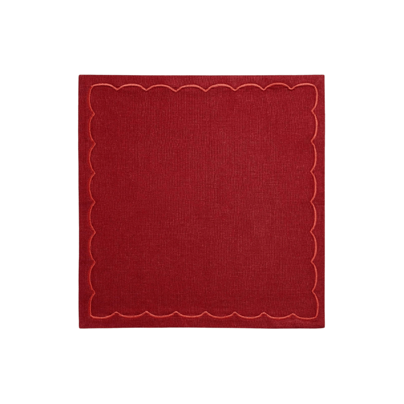 Dark Red Linen Embroidered Napkins (Set of 2)