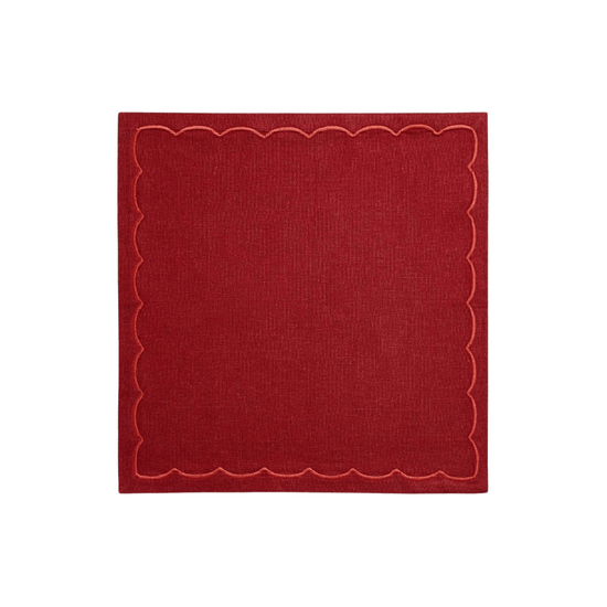 Dark Red Linen Embroidered Napkins (Set of 2)