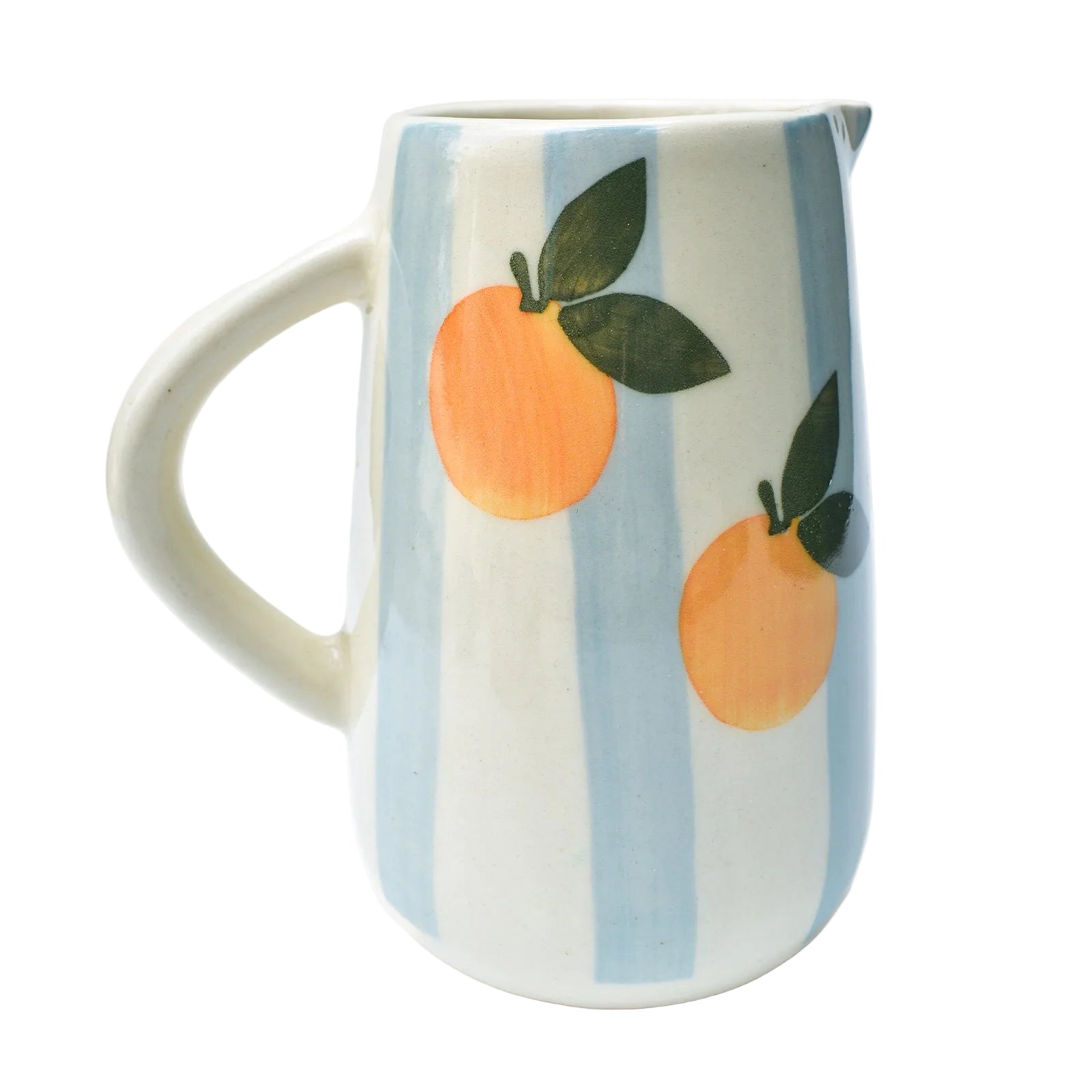 Blue Striped Orange Ceramic Pitcher , 8 x 3.5 Inches (Set of 2)