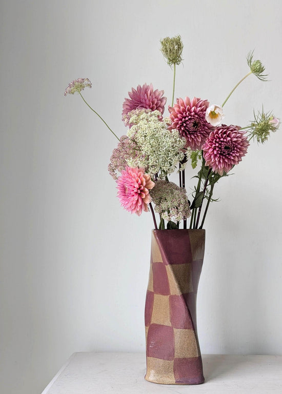 Pink Check Twist Vase
