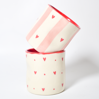 Small Hearts Ceramic Tumbler 3.5x3 Inches Set of 4 - Casa Amarosa