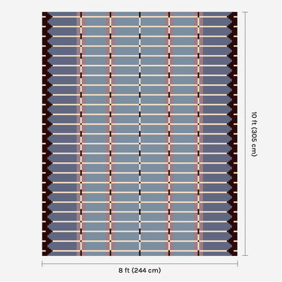 Pigeon blue flatweave wool rug digital mock-up showing 8ft x 10ft (approx 245 x 305cm) size for scale.
