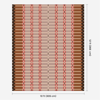 Taupe brown flatweave wool rug digital mock-up showing 10ft x 12ft (approx 305 x 365cm) size for scale.
