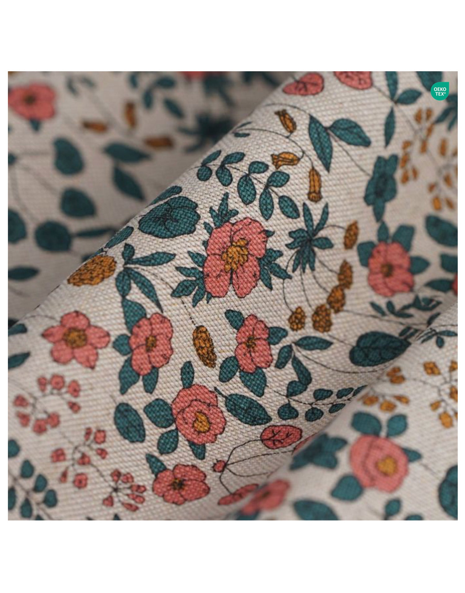 Abat-jour fleur Flora en coton beige fleuri, motif floral multicolore avec roses et feuillage, fait main.