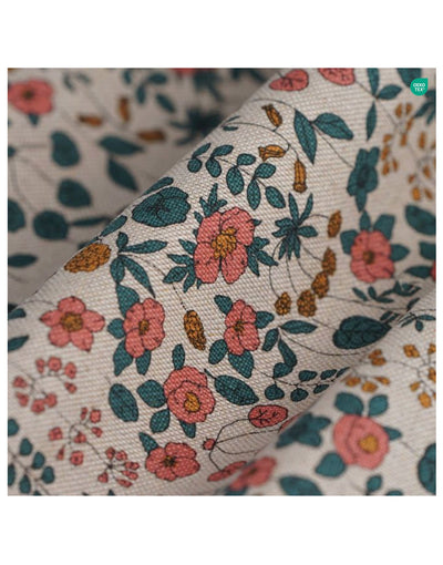 Abat-jour fleur Flora en coton beige fleuri, motif floral multicolore avec roses et feuillage, fait main.