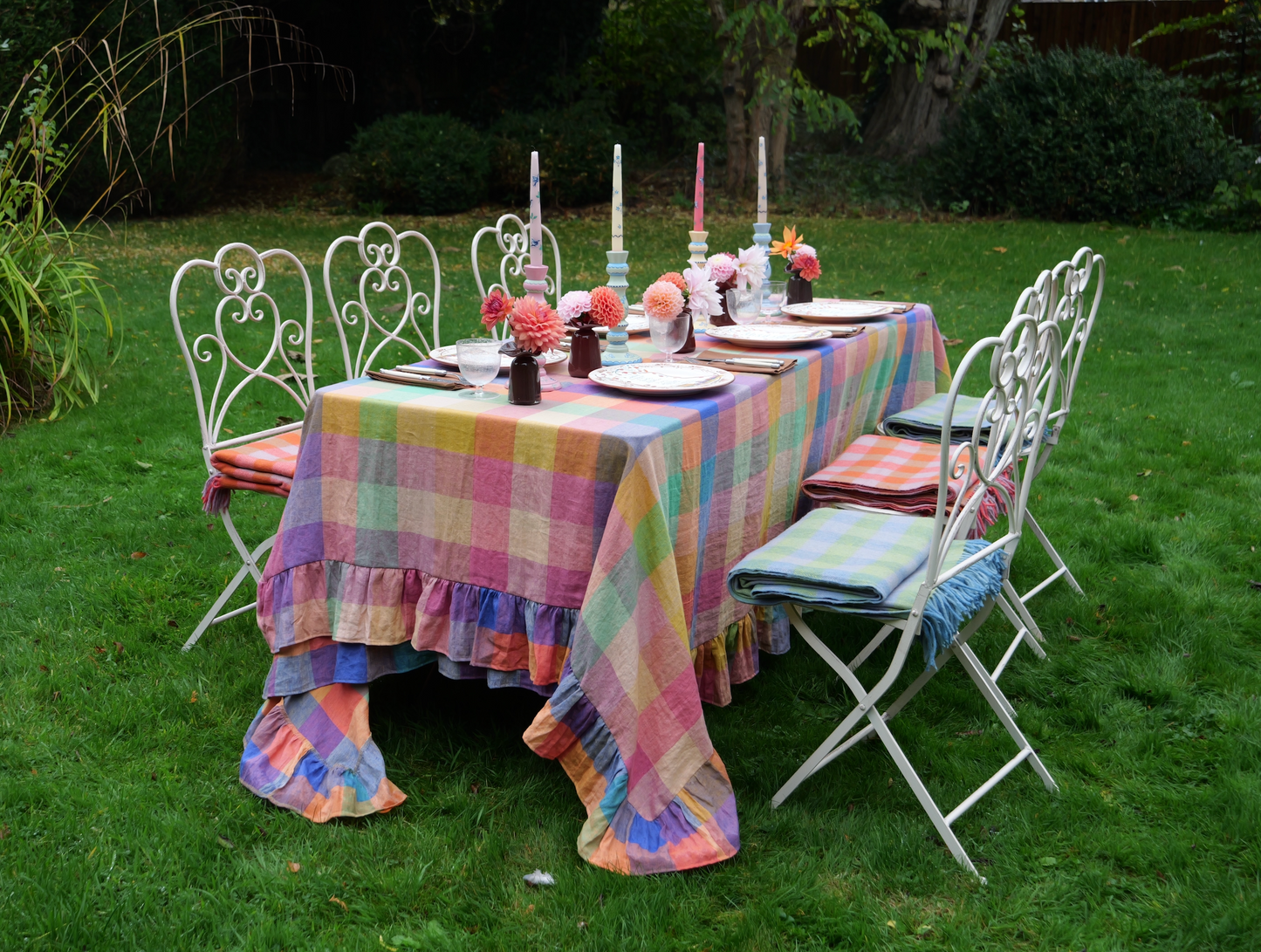 Cotswold Cottage Colourful Check Gingham Linen Tablecloth
