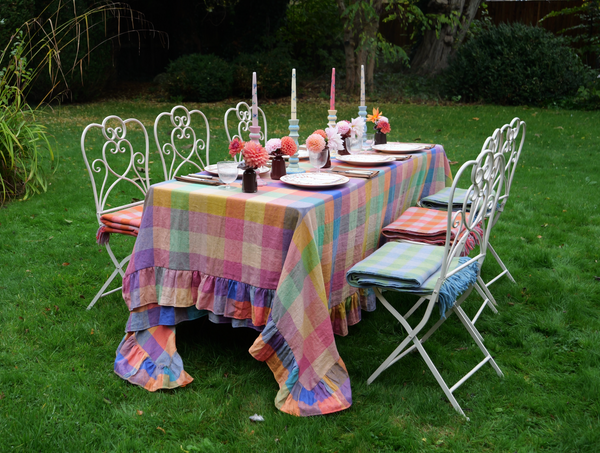 Cotswold Cottage Colourful Check Gingham Linen Tablecloth