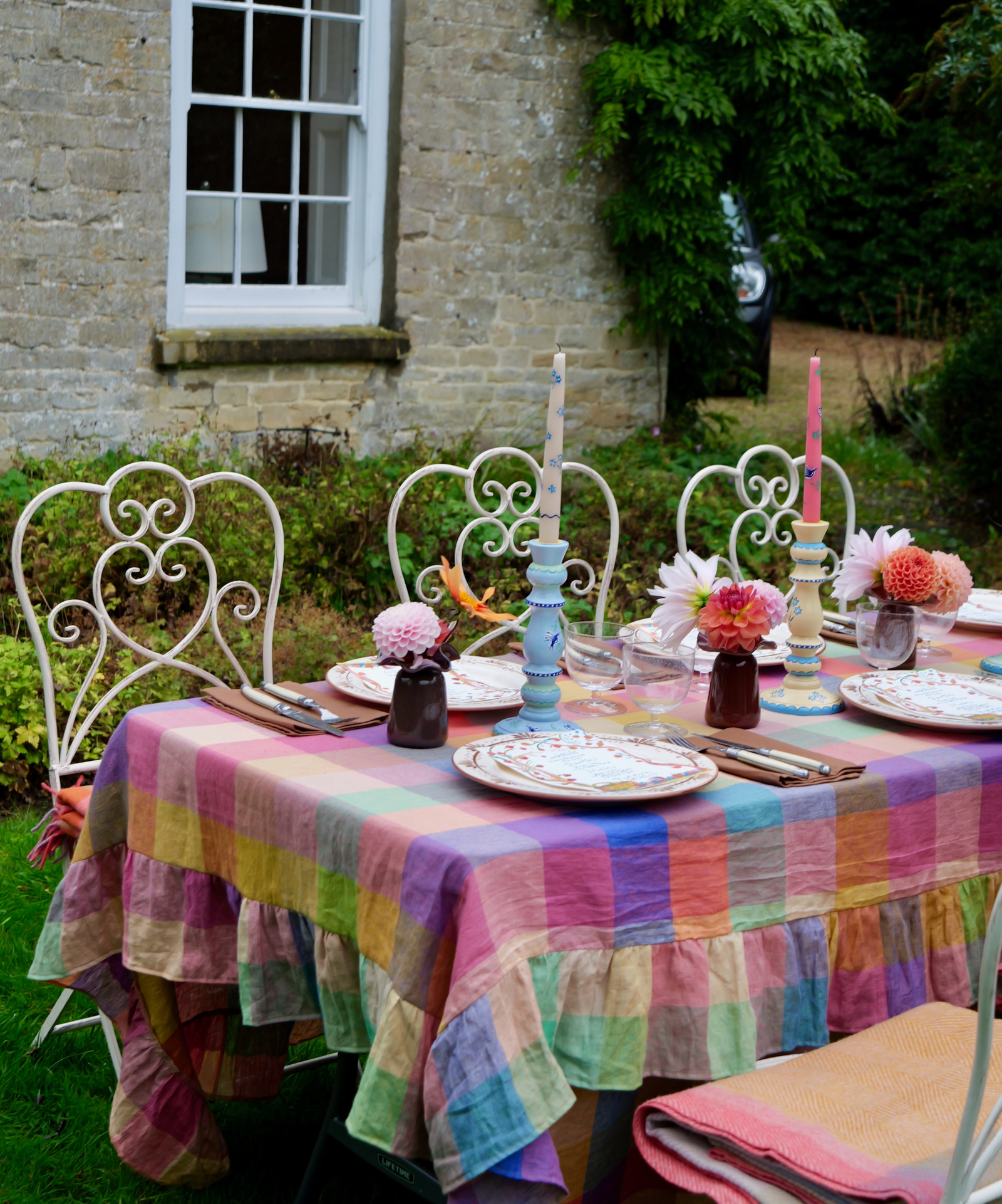Cotswold Cottage Colourful Check Gingham Linen Tablecloth