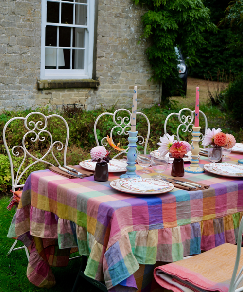 Cotswold Cottage Colourful Check Gingham Linen Tablecloth