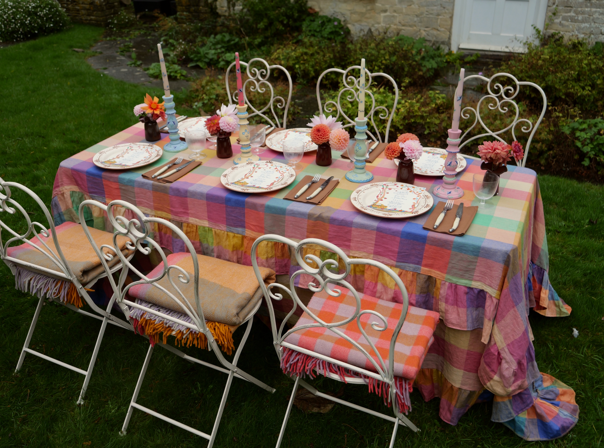 Cotswold Cottage Colourful Check Gingham Linen Tablecloth Marla Primrose