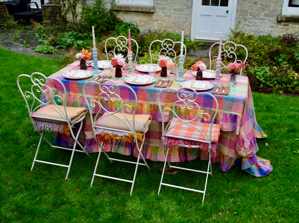 Cotswold Cottage Colourful Check Gingham Linen Tablecloth Marla Primrose