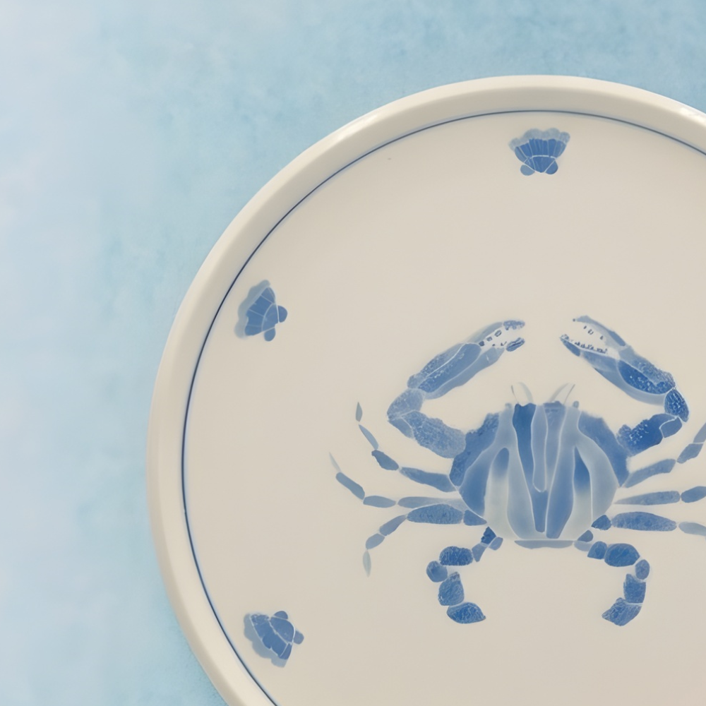 Crab Dinner Plate with Seashell Border