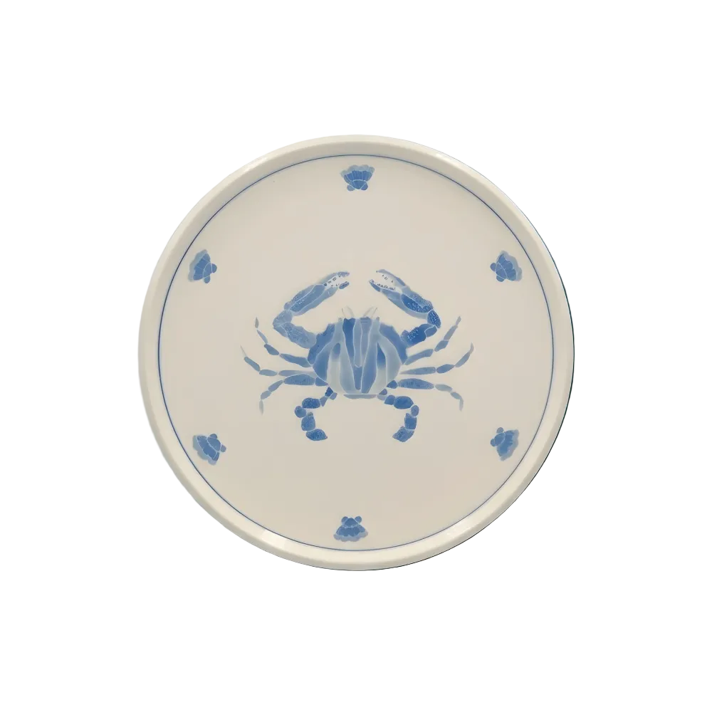 Crab Dinner Plate with Seashell Border