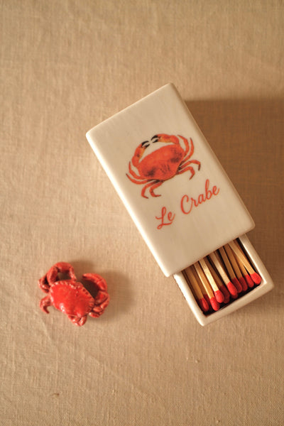 Ceramic matchbox with hand-drawn crab french illustration