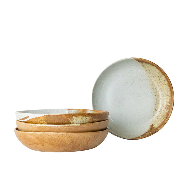 Tavora Pasta Bowls Set of 4, Reactive Salt-glaze - White