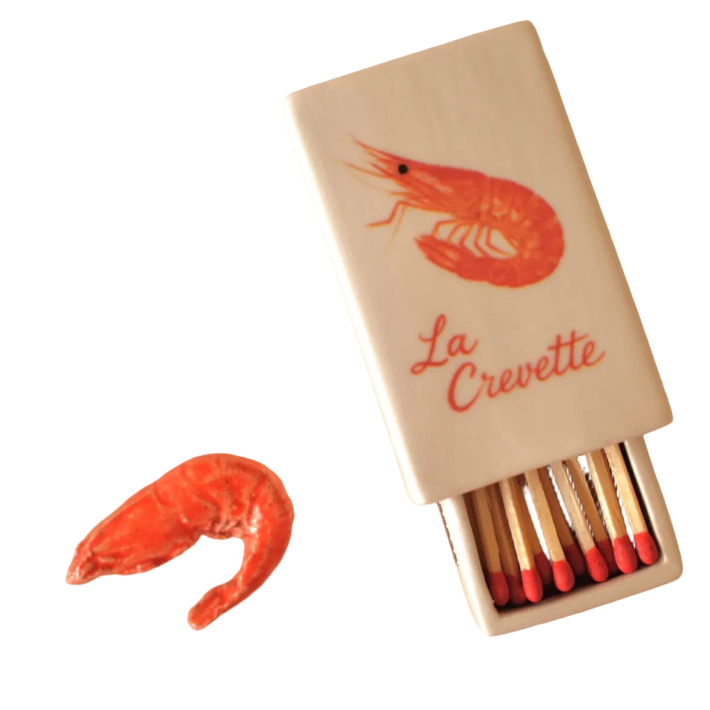 Handcrafted ceramic matchbox with shrimp motif made in France