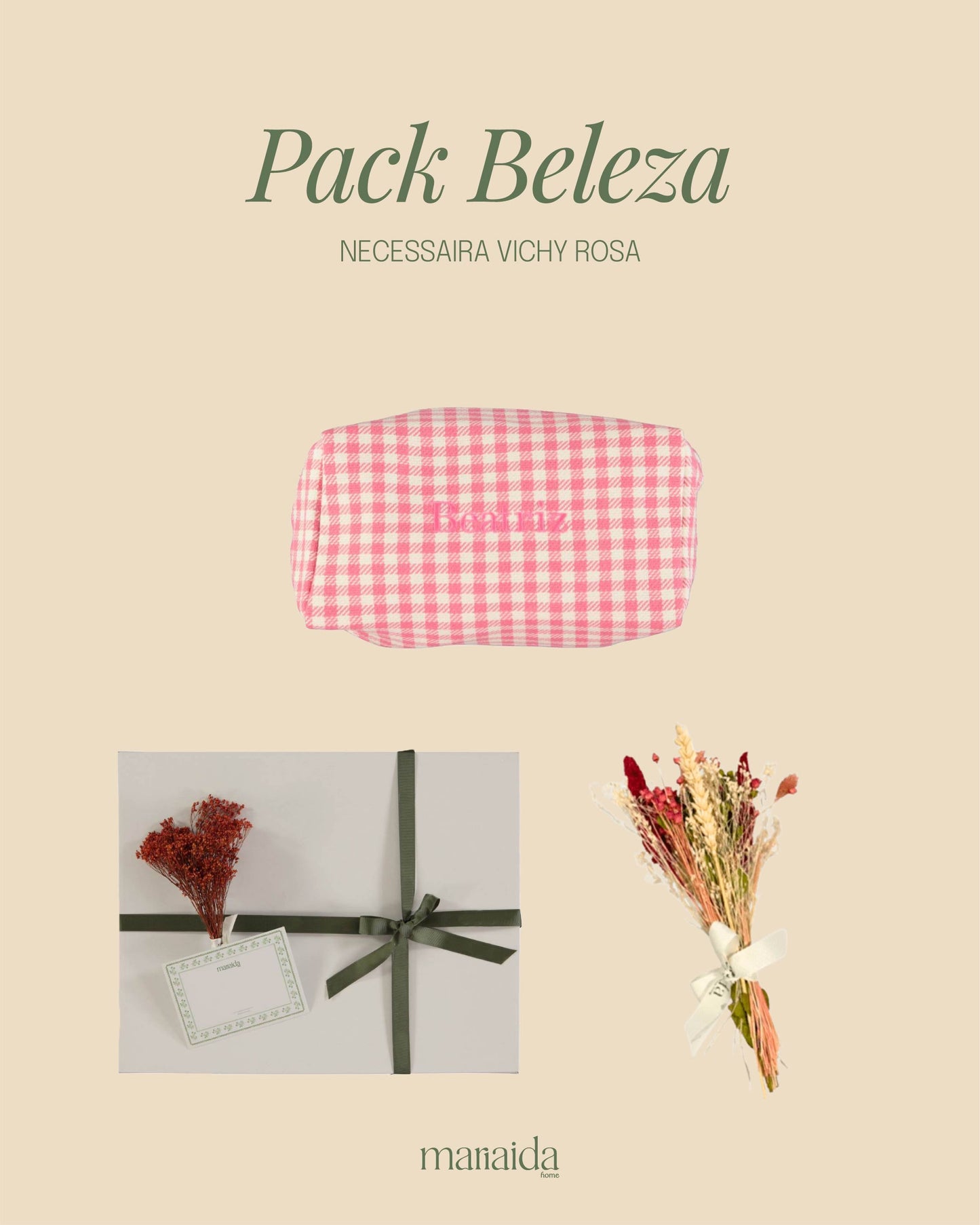 Beauty Gift Set – Personalised Pink Gingham Toiletry Bag