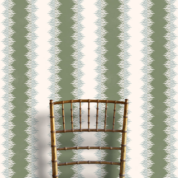 Crimped Stripe Wallpaper -  Olive