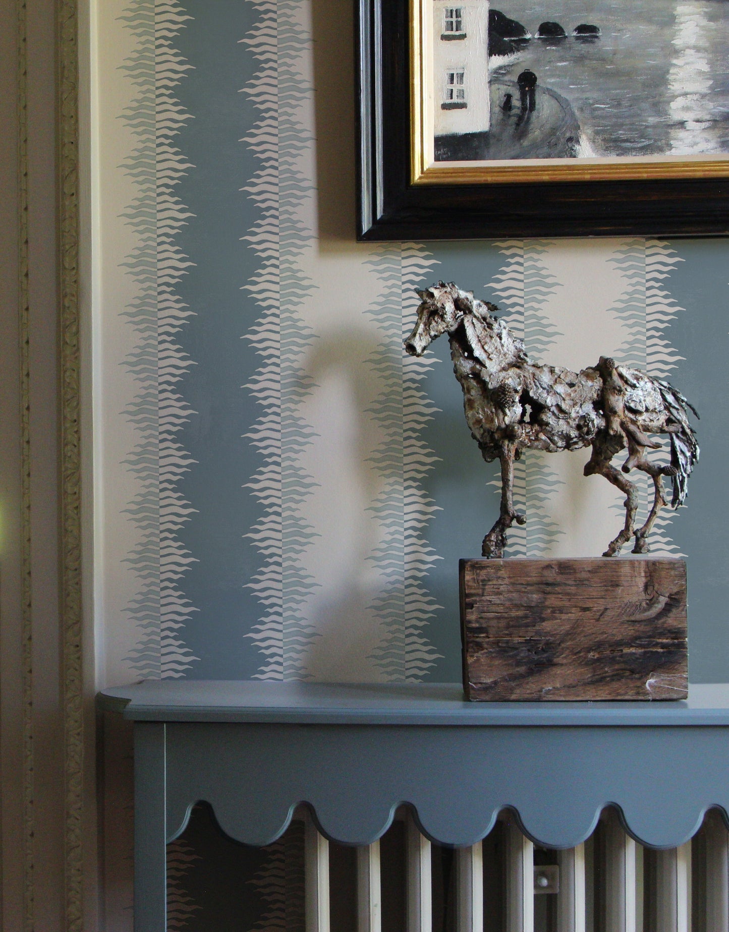 Crimped Stripe Wallpaper -  Stone Blue