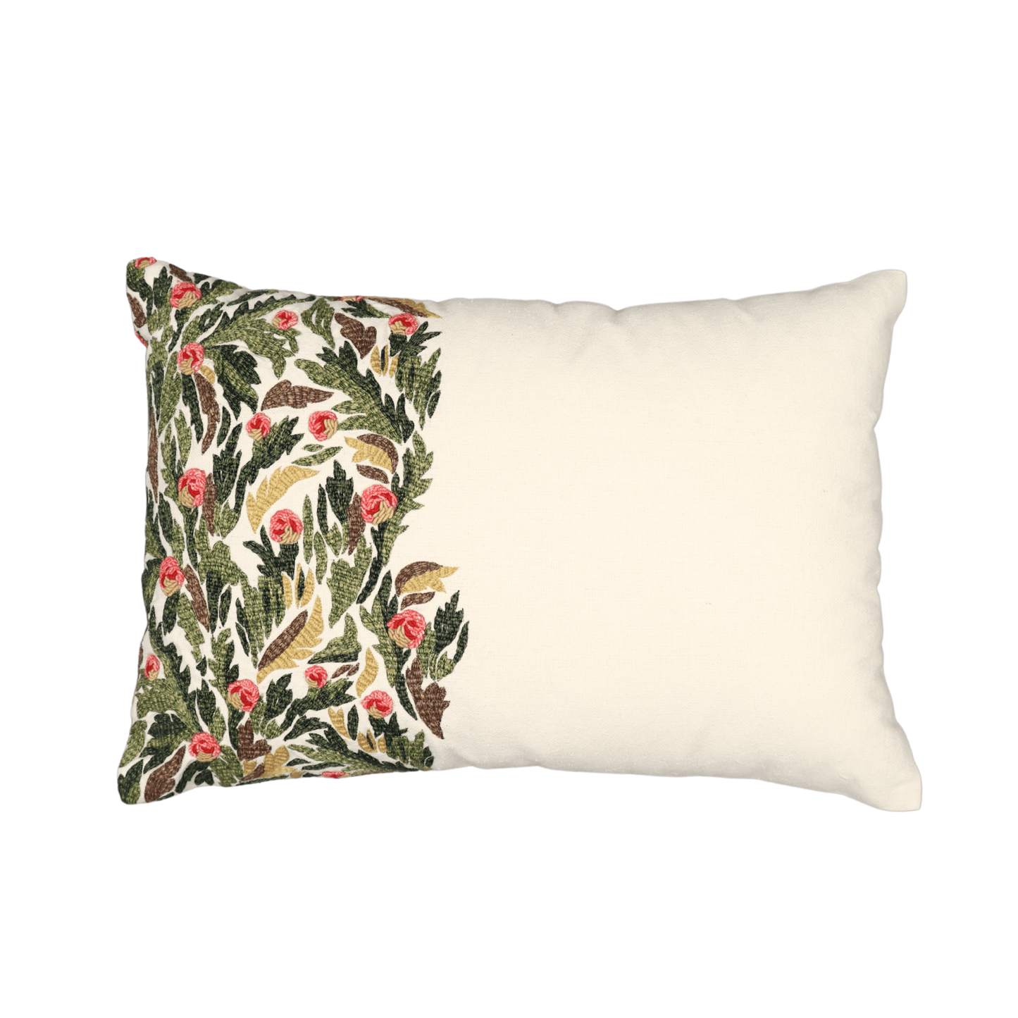 Hand Embroidered Silk Pillow Cover  14" x 20"