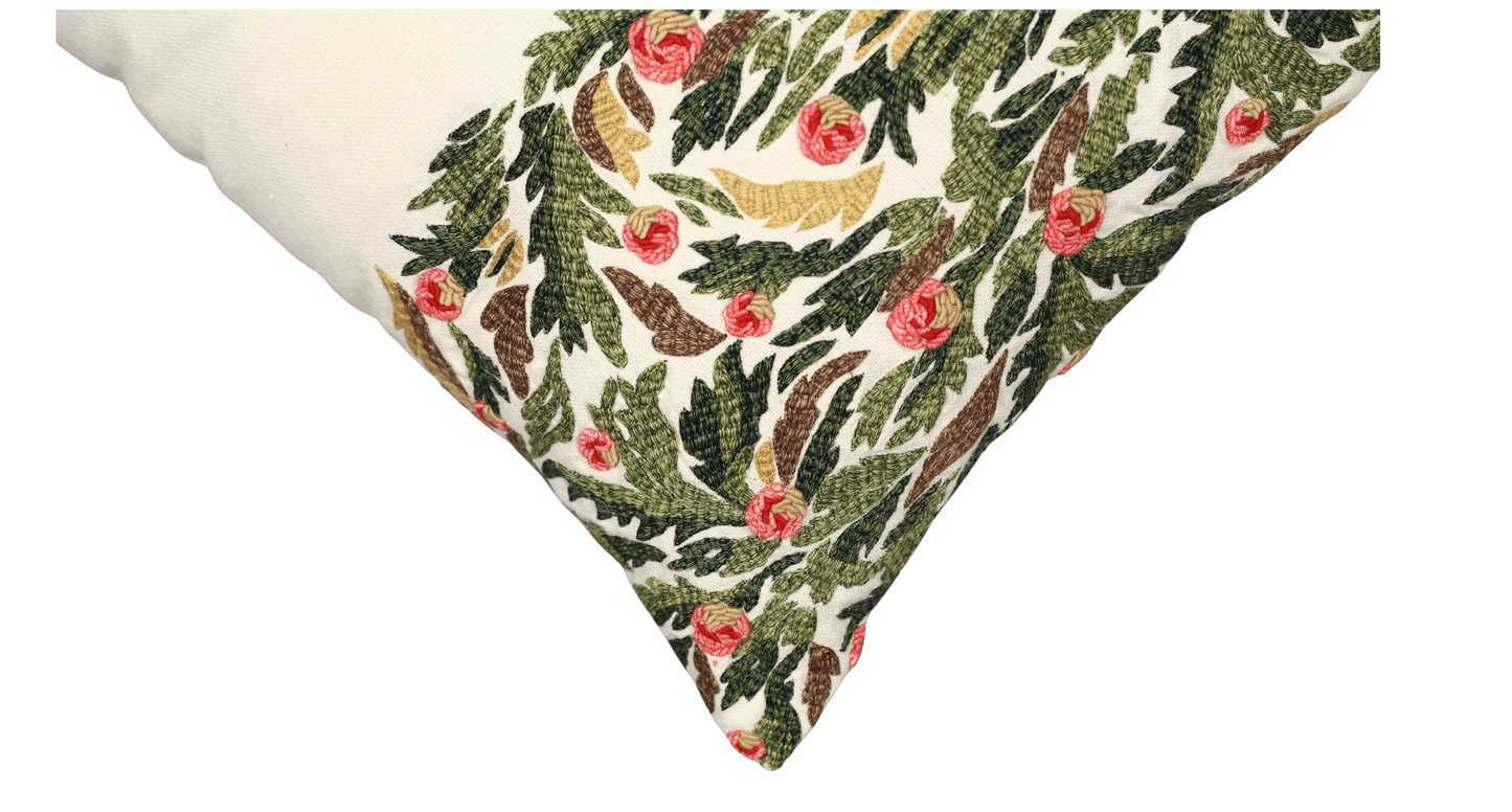 Hand Embroidered Silk Pillow Cover  14" x 20"