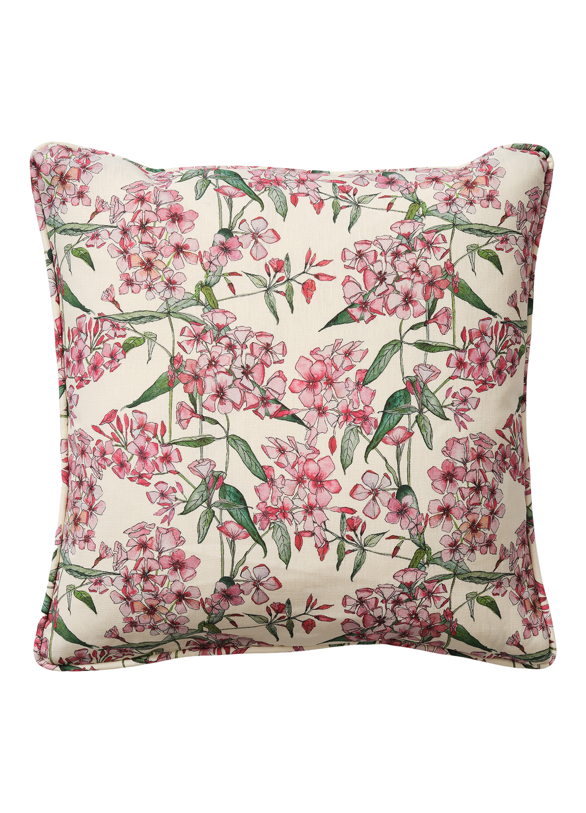 Square Pink Phlox Cushion with Piping