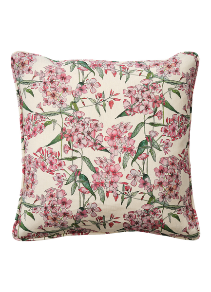 Square Pink Phlox Cushion with Piping