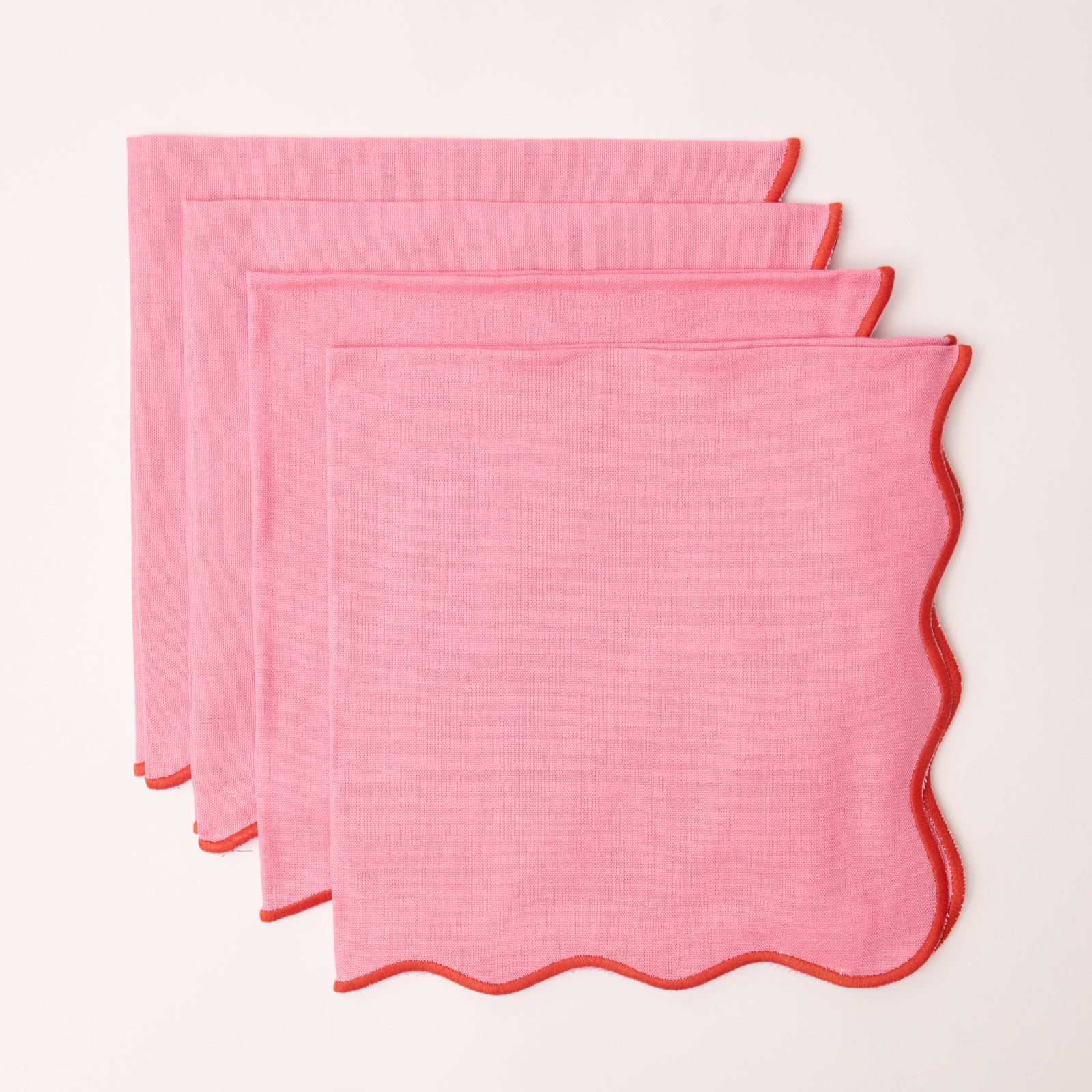 Pink Wave napkin with orange embroidered border (Set of 4)