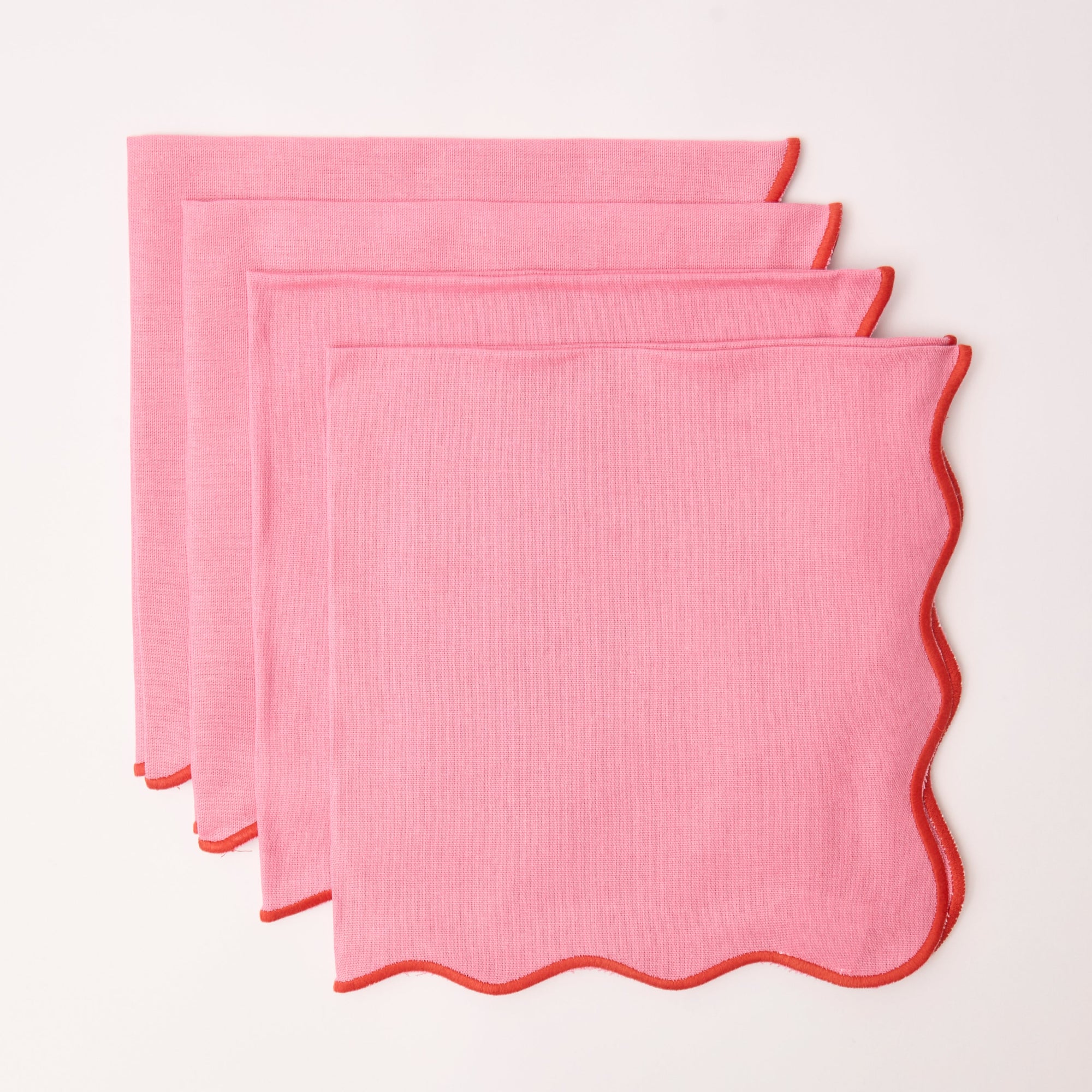 Pink Wave napkin with orange embroidered border (Set of 4)