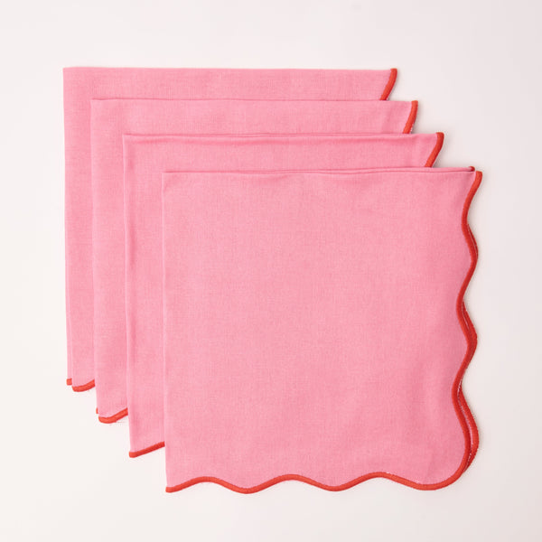 Pink Wave napkin with orange embroidered border (Set of 4)
