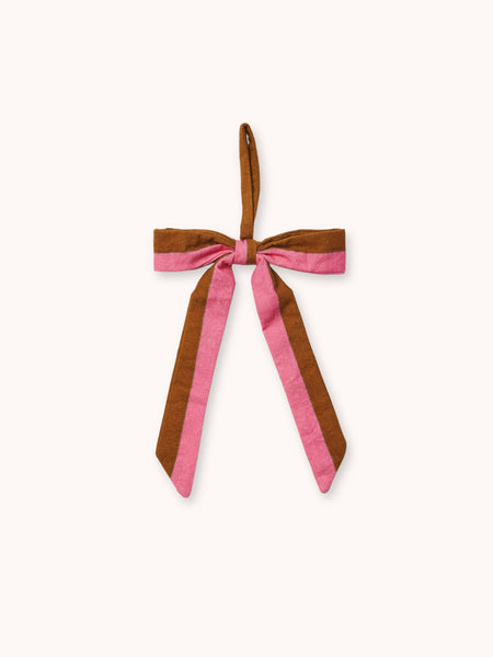 Stripe Pink Tan Bow Christmas Decoration Set