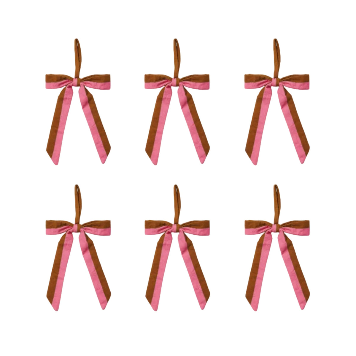 Stripe Pink Tan Bow Christmas Decoration Set
