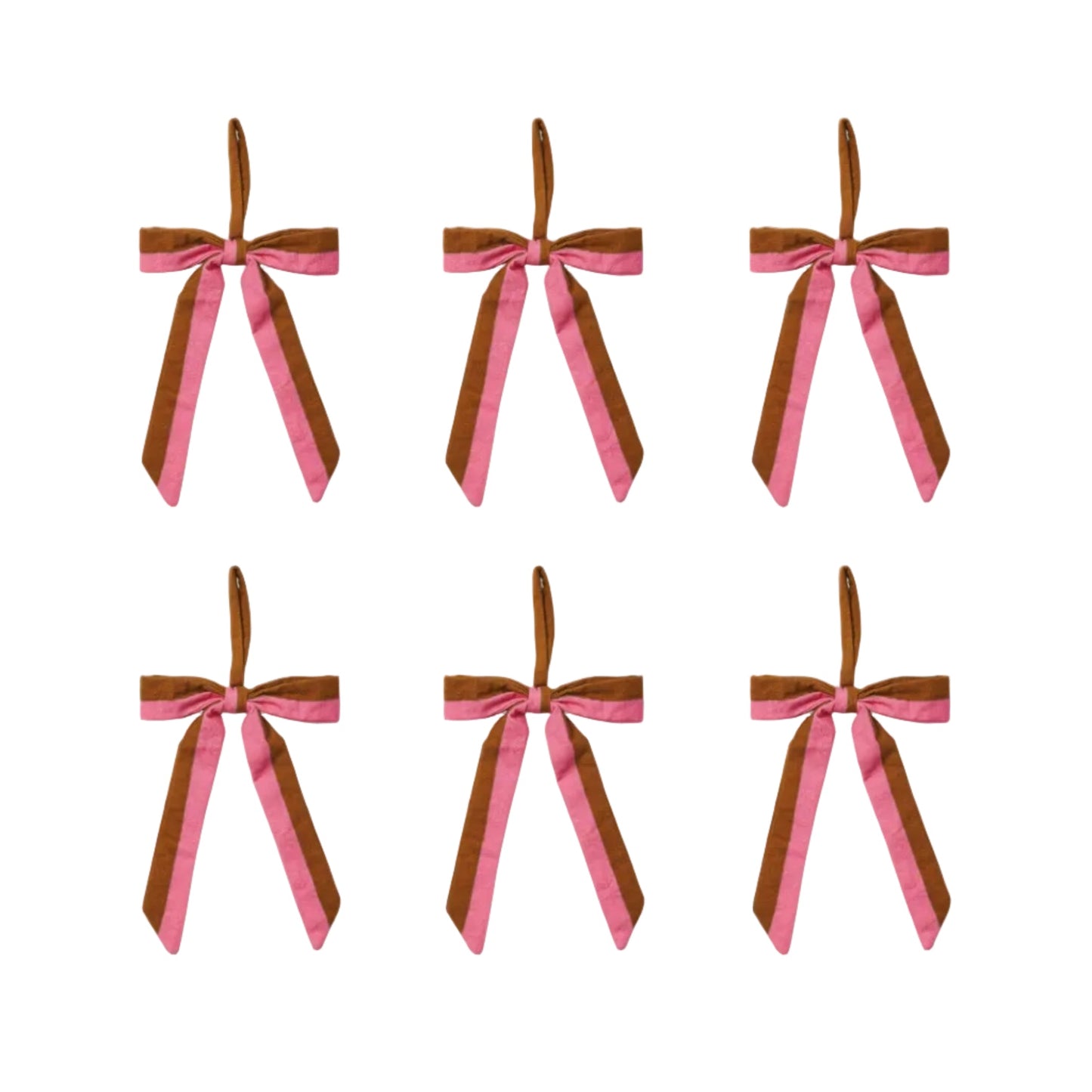 Stripe Pink Tan Bow Christmas Decoration Set