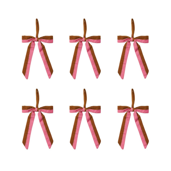 Stripe Pink Tan Bow Christmas Decoration Set