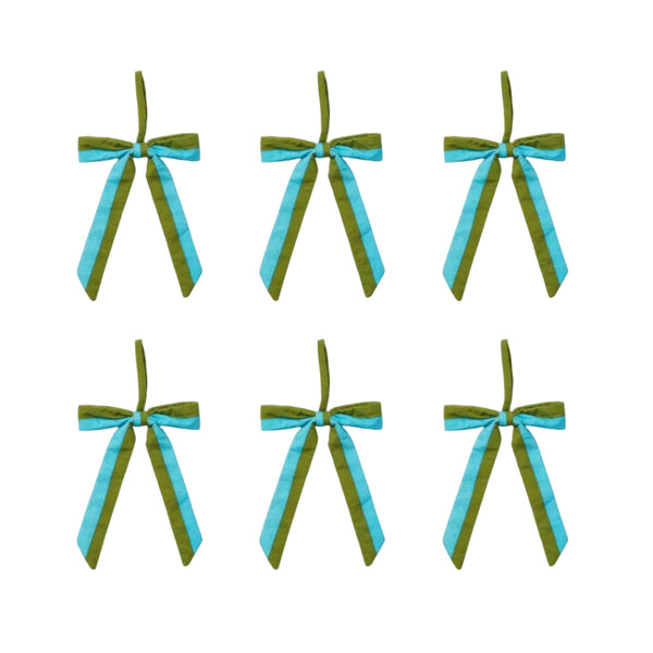 Stripe Blue Green Bow Christmas Decoration Set