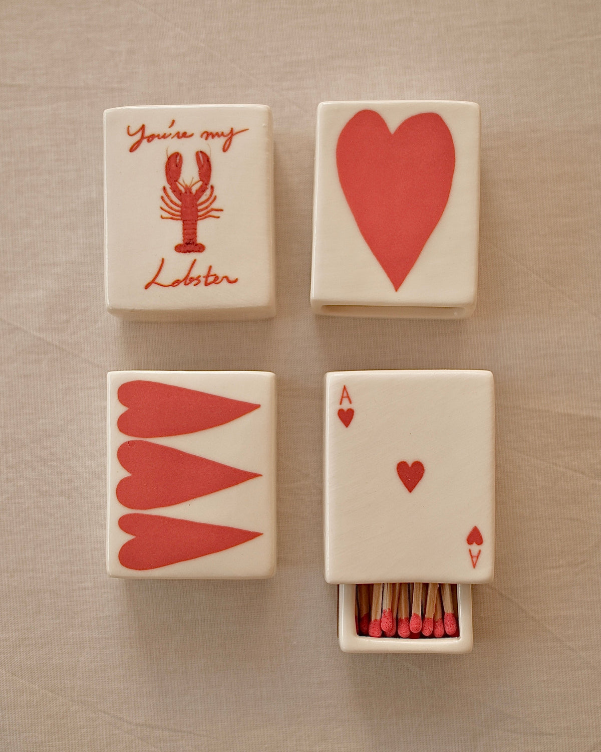 Mini 3 Hearts’ Ceramic Matchbox