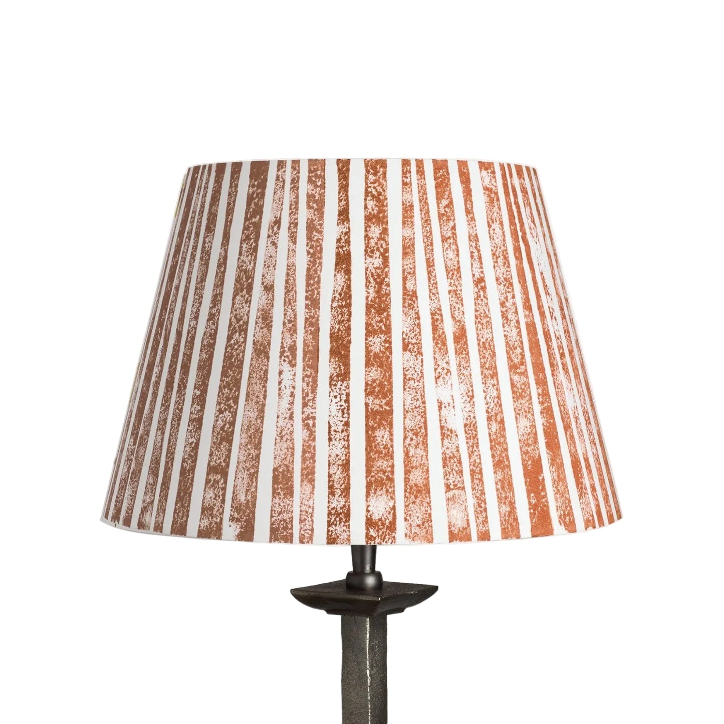 Empire lampshade with bold vertical stripes in orange and cream. A stylish striped lampshade handmade in the UK, ideal for colourful lampshade collections and modern striped lighting.