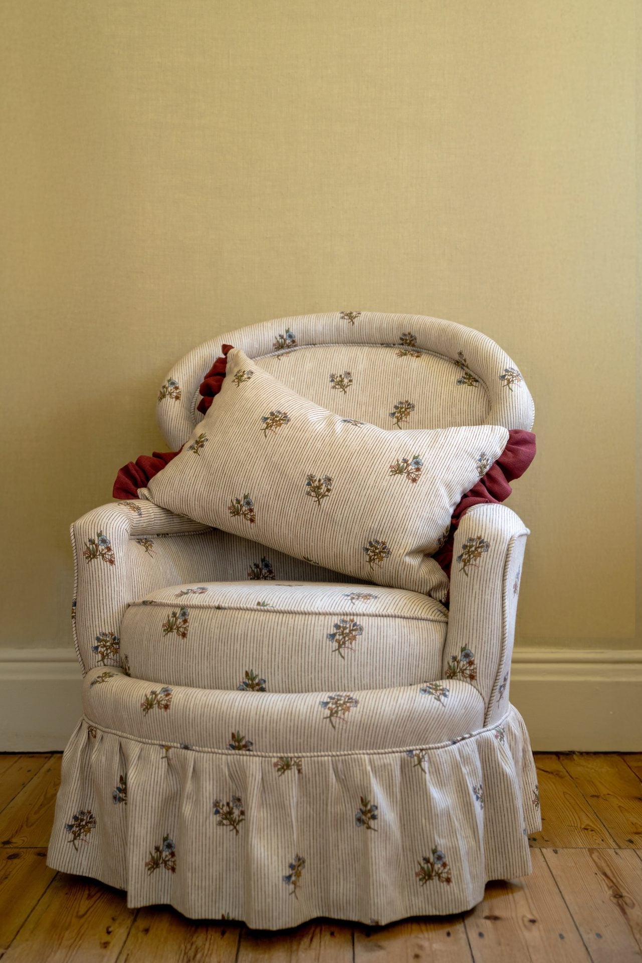 Flax & Field Posy Pinstripe with Marsala Frill