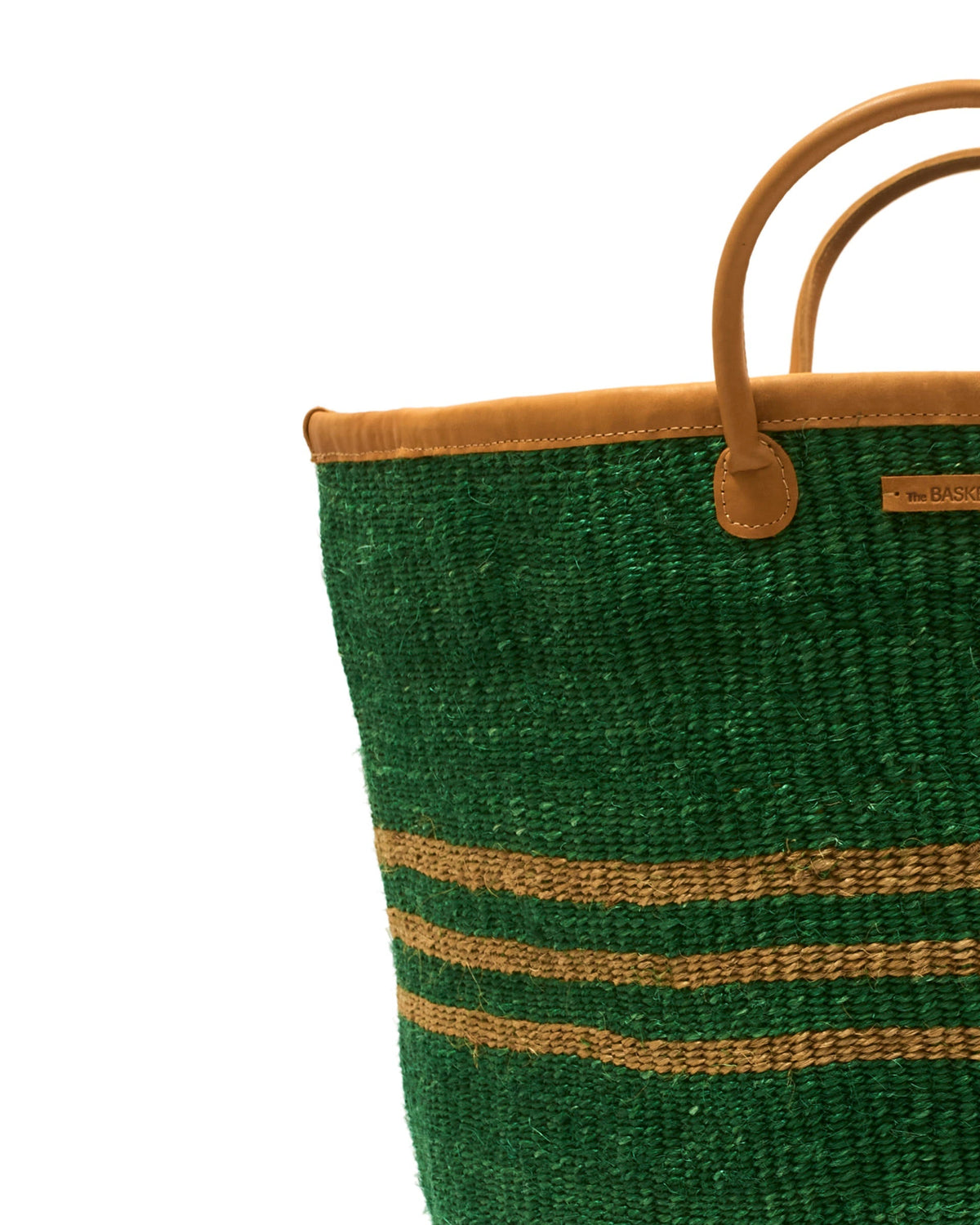 Bila: Green and Natural Striped Woven Laundry Basket