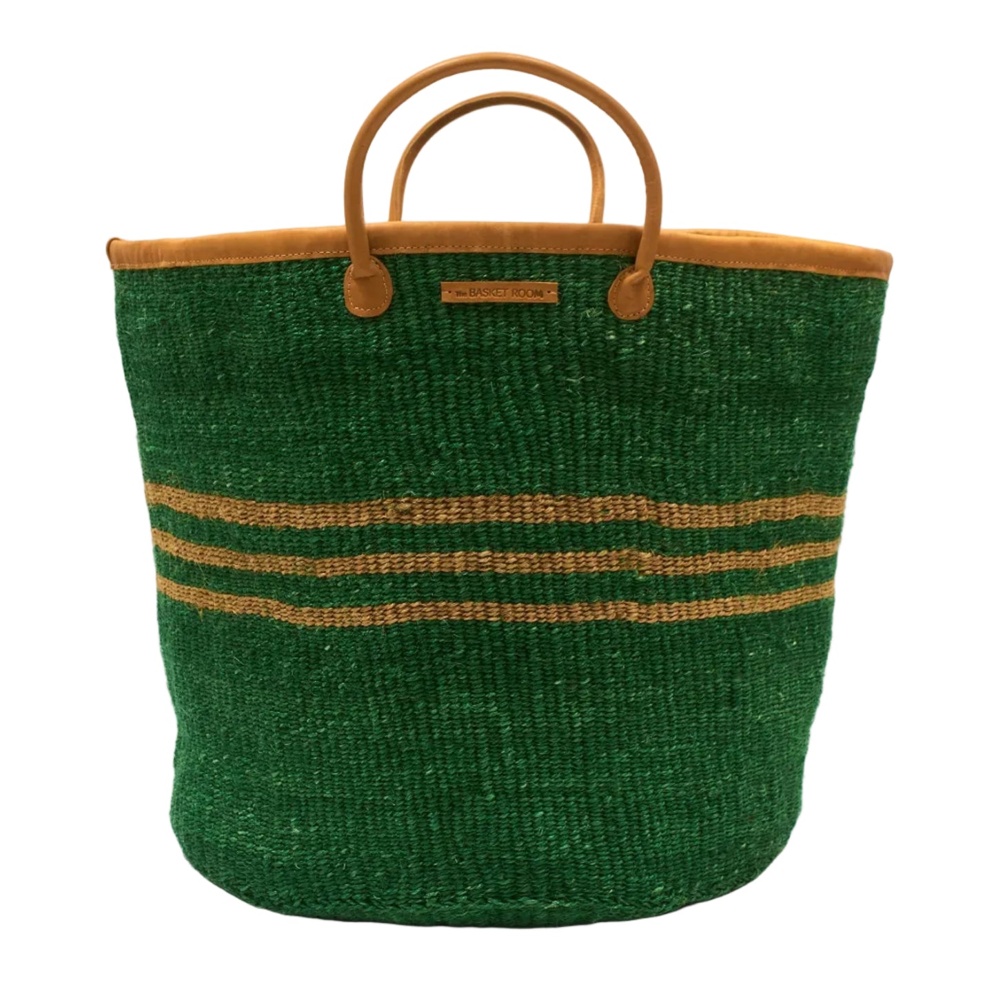 Bila: Green and Natural Striped Woven Laundry Basket