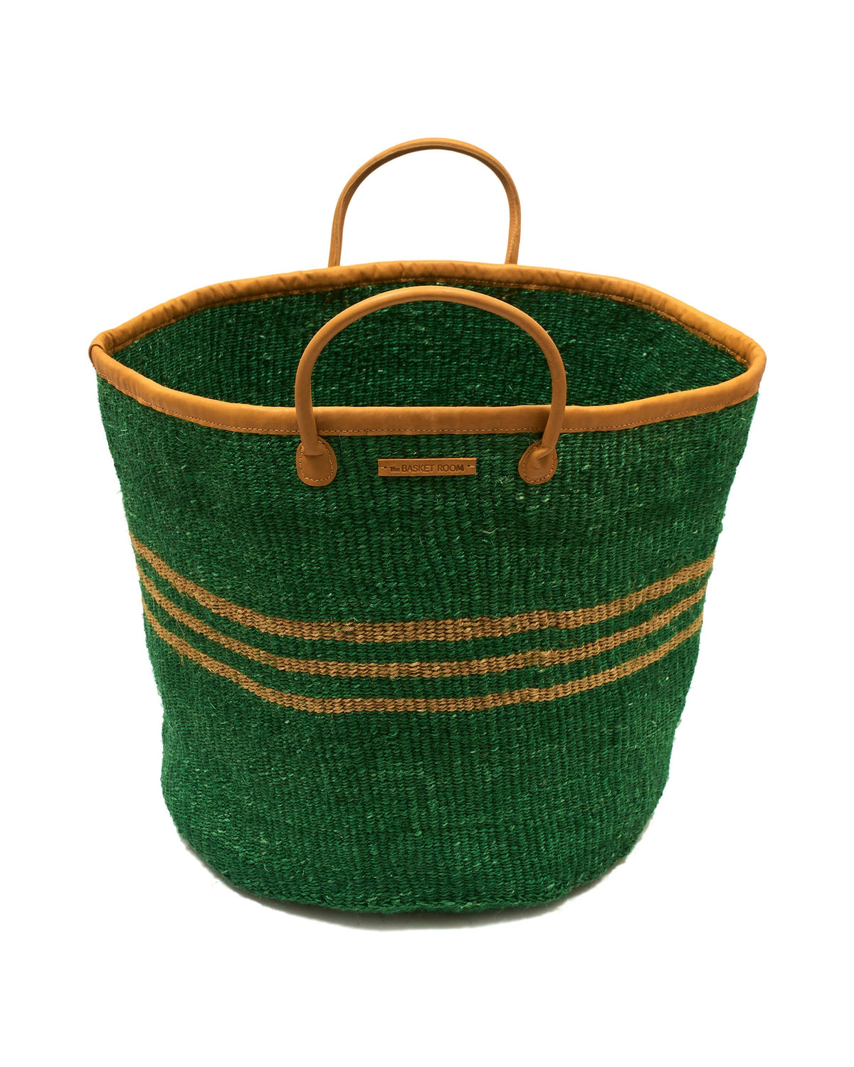 Bila: Green and Natural Striped Woven Laundry Basket