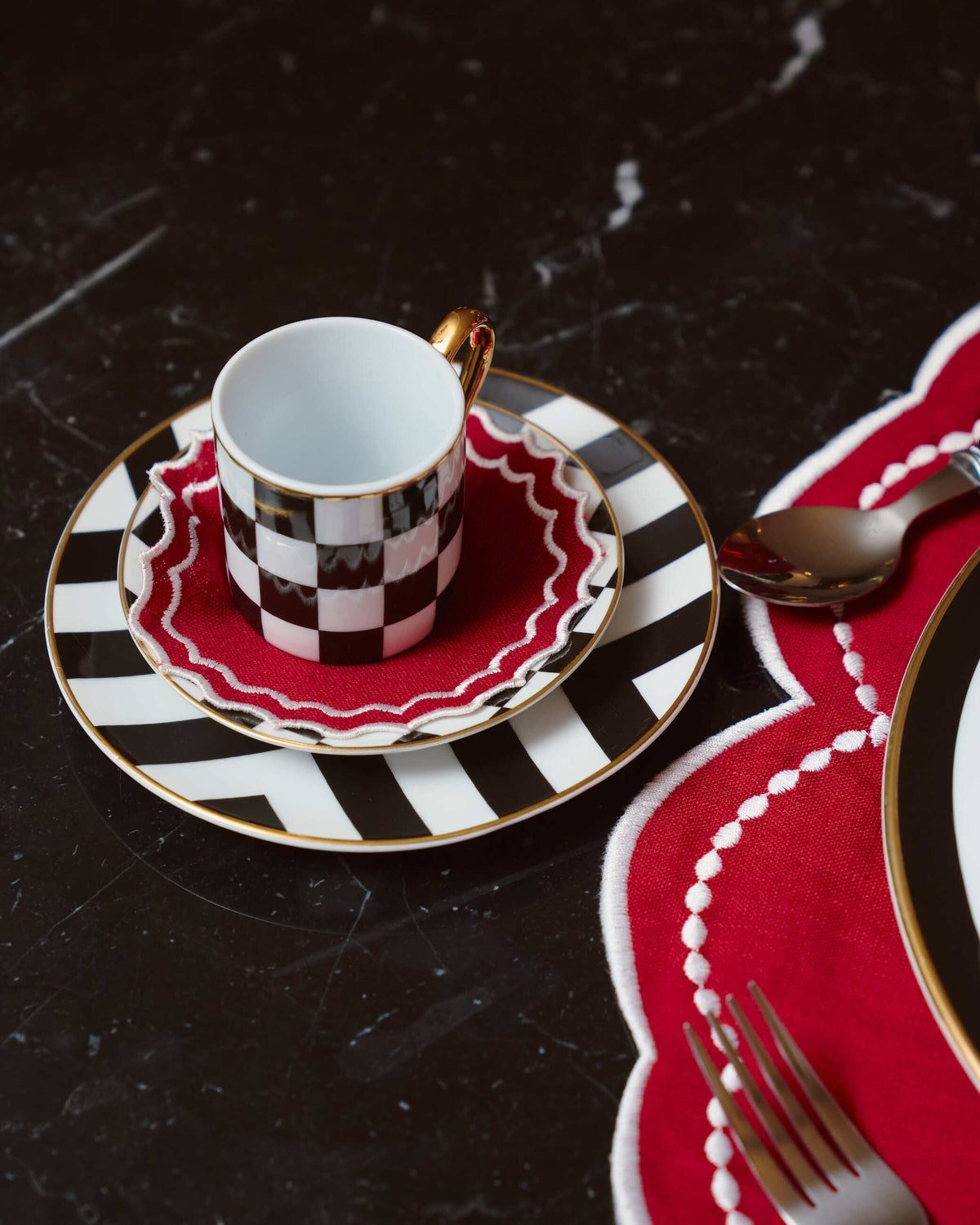 Coaster/Bread Plate Mat Navy, Red with White