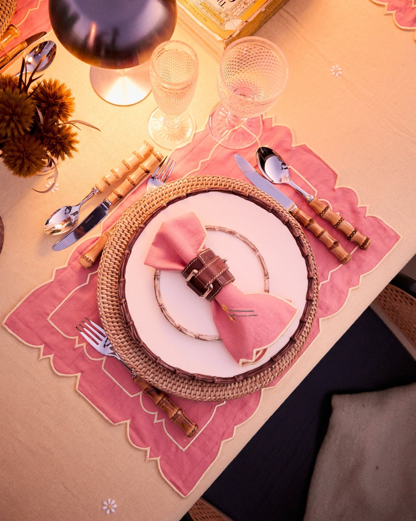 Placemat Gardénia, Pink with Yellow