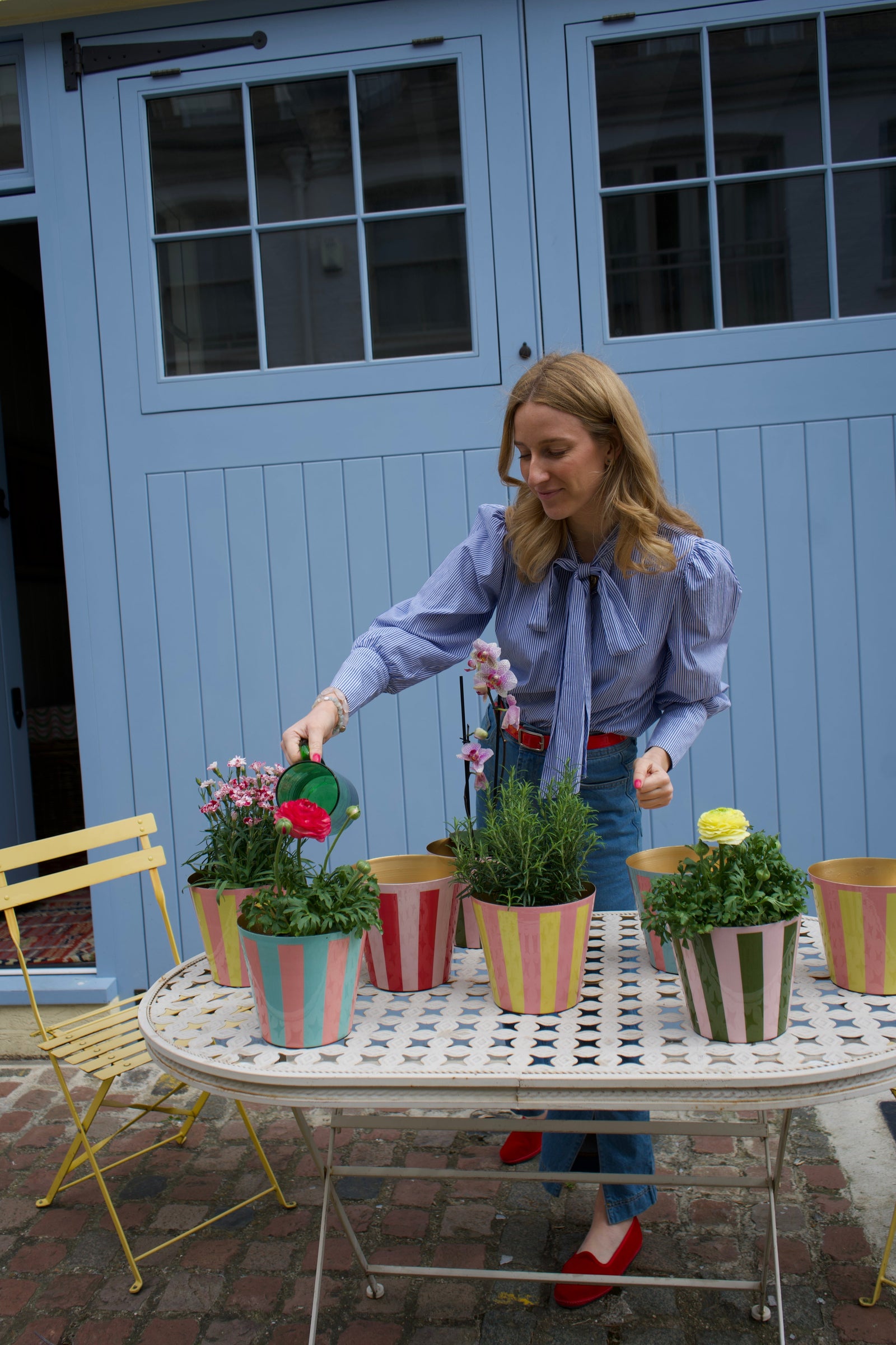 The Penny Planter in Pink and Yellow Stripe