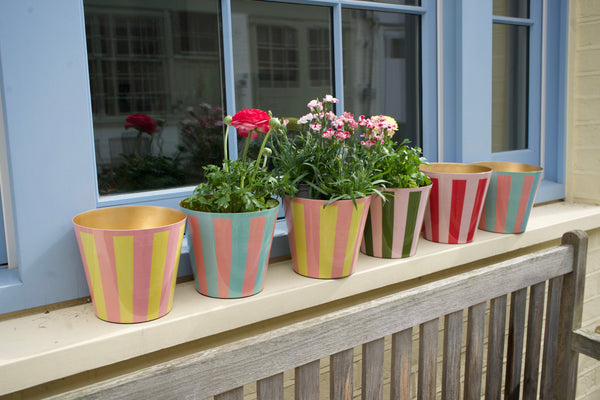 The Penny Planter in Pink and Yellow Stripe