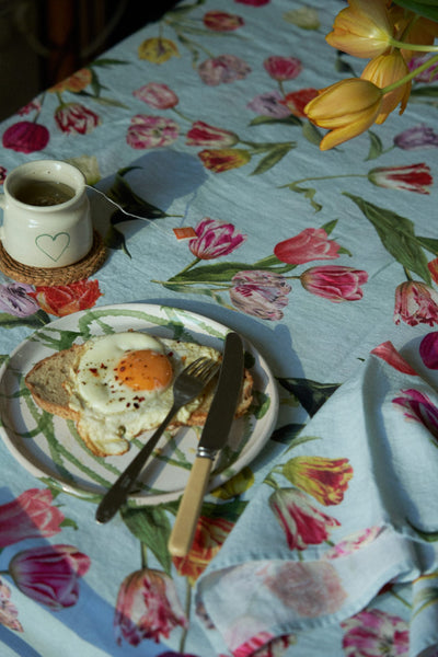 The Tulips Linen Tablecloth - Blue